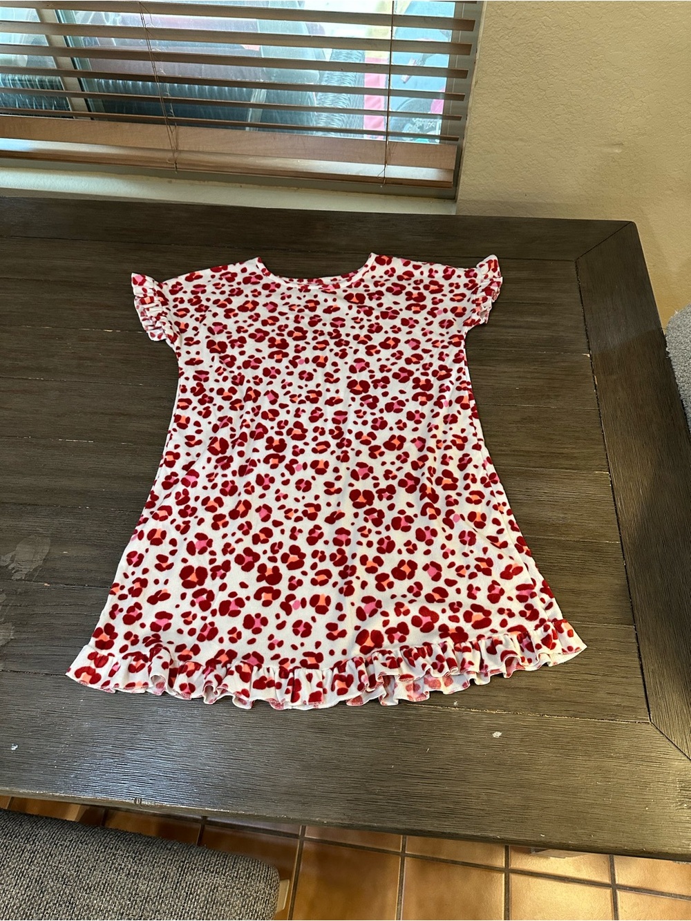 Girls LG 10/12 Red & White Leopard Print Ruffle Nightgown